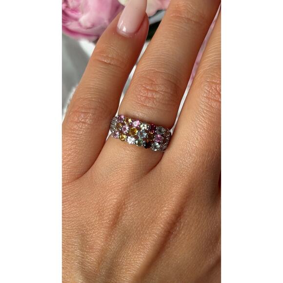 925 Sterling Silver Multi Color Spinel Ring Size 6